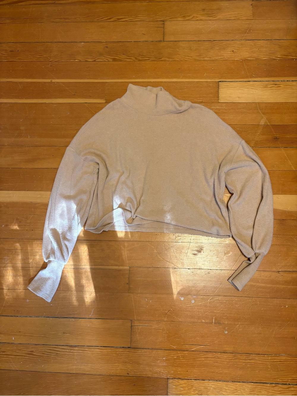 Soft Mock Neck Crop Sweater in Light Beige
